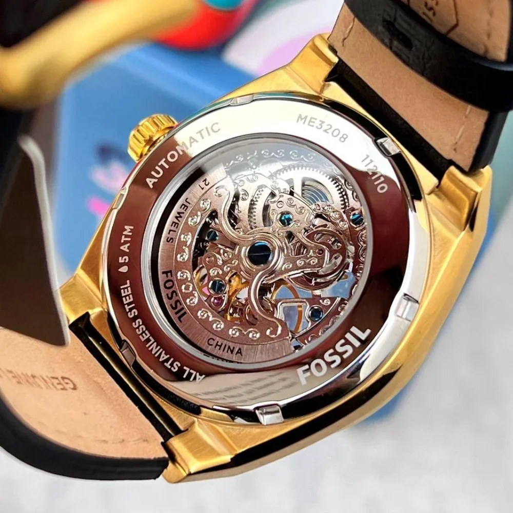 Fossil Men's Gold Transparent Caseback Luxury Watch